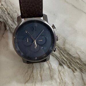 MVMT Navy Blue Dial With Dark Brown Leather Band Watch